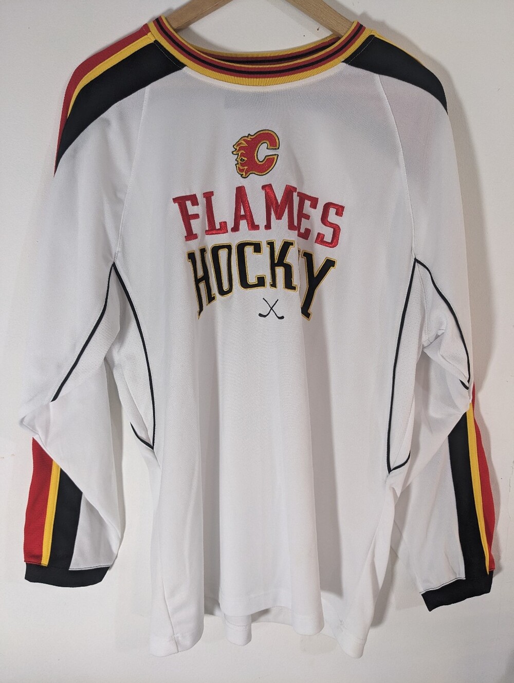 Calgary Flames Jersey Hockey NHL Long Sleeve White Mens Large Retro Sportswear